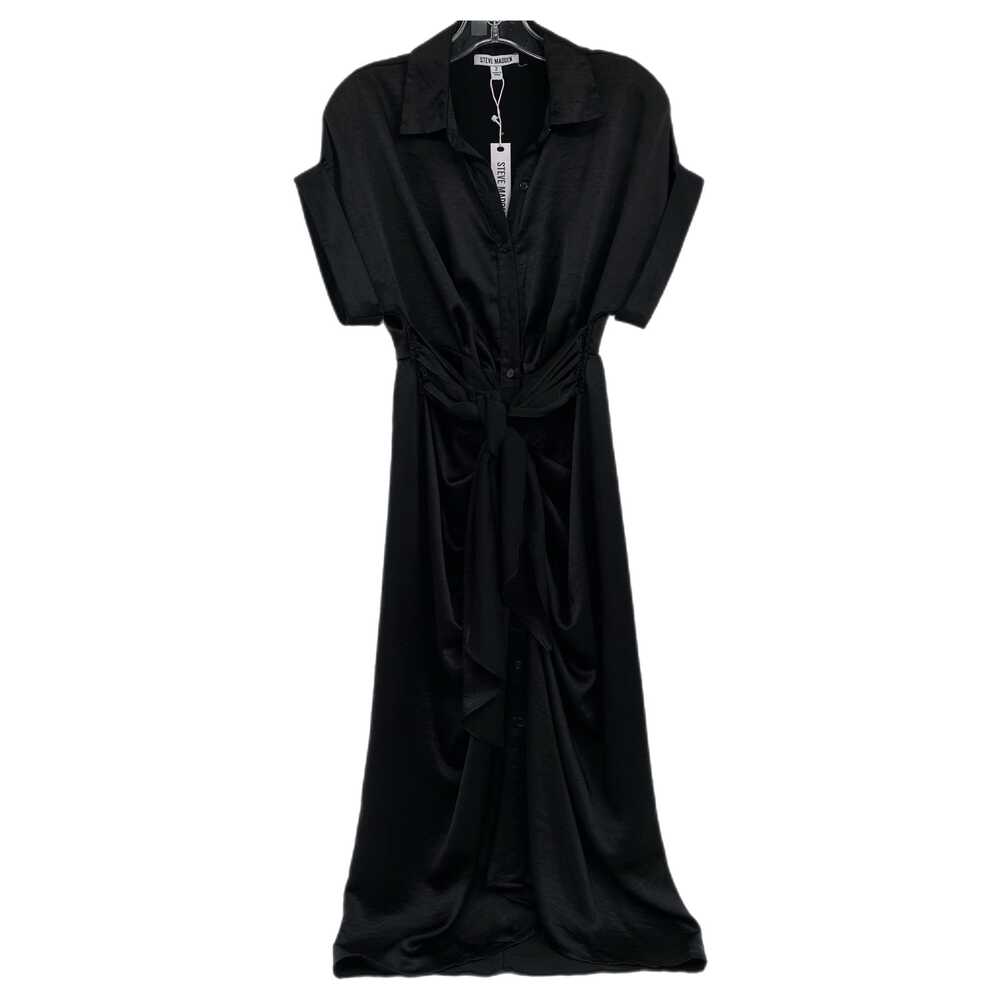 Steve Madden Black Satin Button Front Midi Dress | Women’s Size 2
